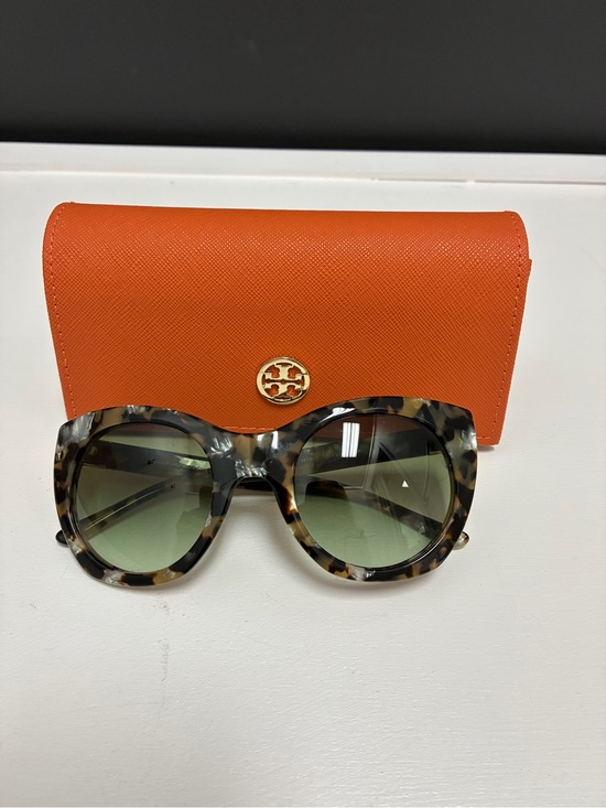 Tory Burch Tortoiseshell Cat-Eye Sunglasses with Orange Logo 